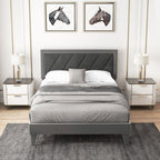 Dorian Velvet Platform Bed with High Headboard & Wooden Slats–Full Size