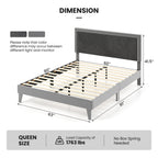 Dorian Velvet Platform Bed with High Headboard & Wooden Slats–Queen Size