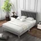 Dorian Velvet Platform Bed with High Headboard & Wooden Slats–Full Size