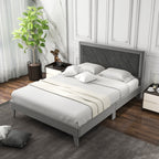 Dorian Velvet Platform Bed with High Headboard & Wooden Slats–Queen Size