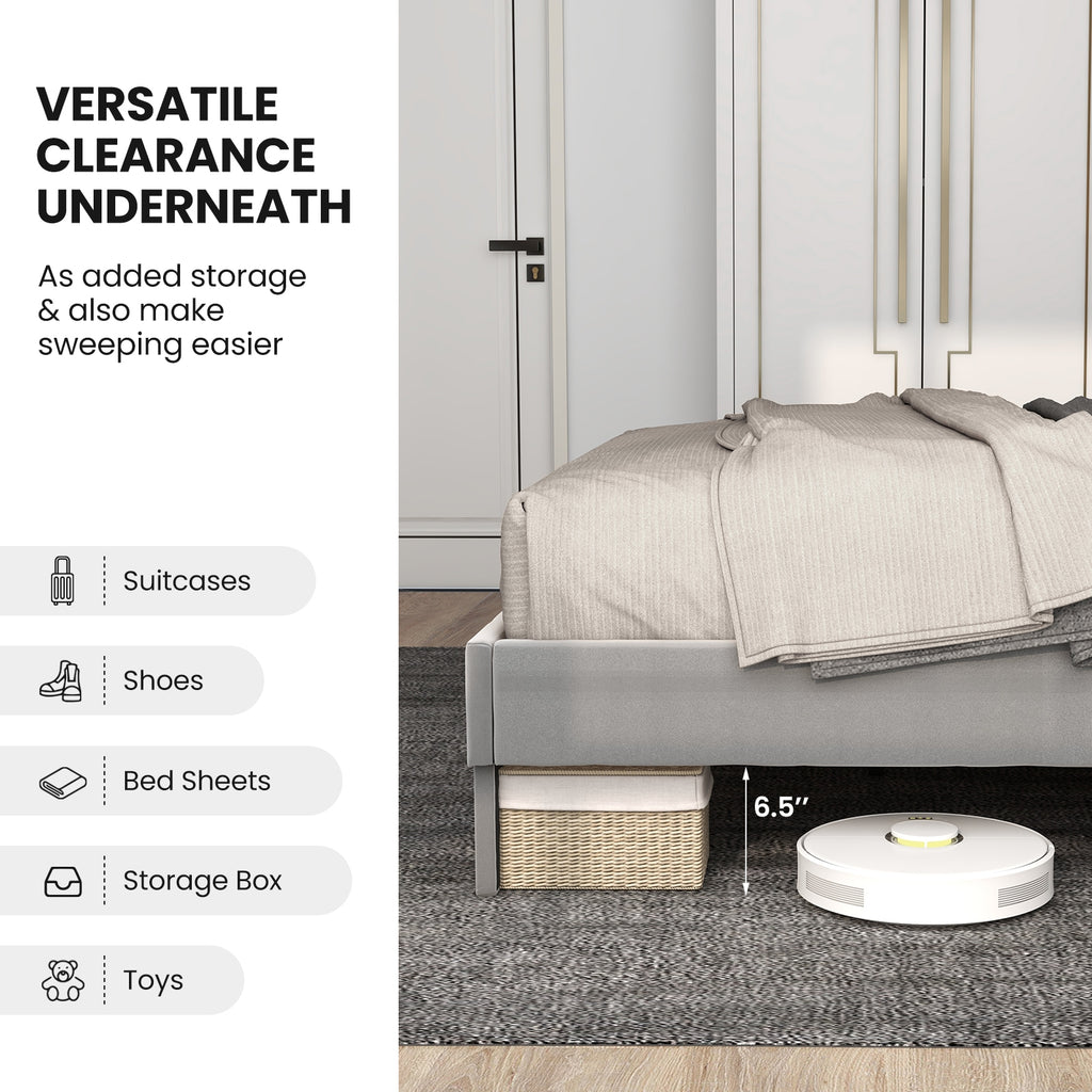Dorian Velvet Platform Bed with High Headboard & Wooden Slats–Full Size
