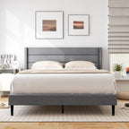 Ellison Linen Upholstered Platform Bed Frame with Wingback Headboard-Queen Size
