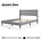 Ellison Linen Upholstered Platform Bed Frame with Wingback Headboard-Queen Size