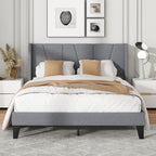 Kylin Upholstered Bed Frame with Wingback Headboard & Wood Slat Support–Full Size