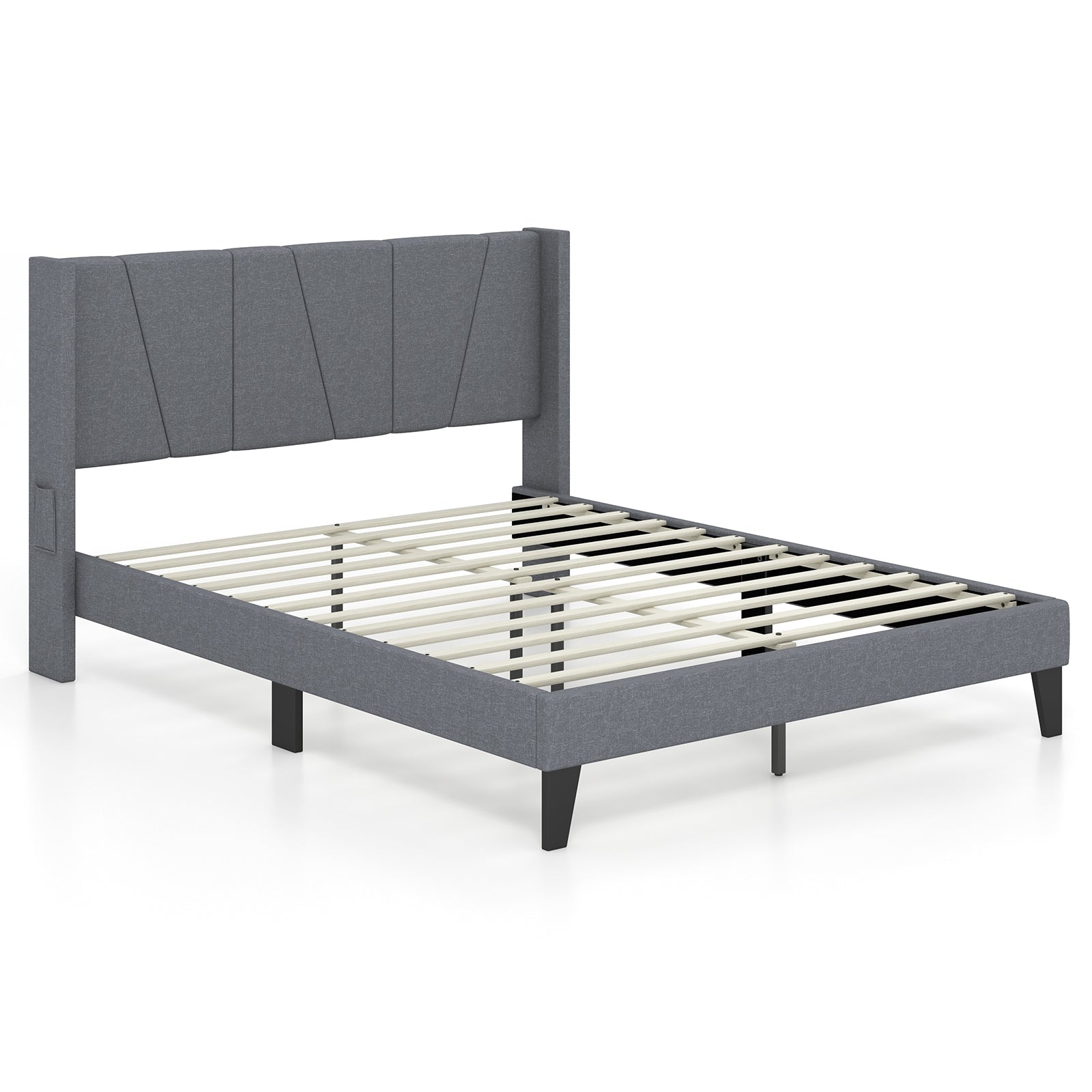 Kylin full zise bed frame in grey fabric colour