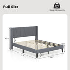Kylin Upholstered Bed Frame with Wingback Headboard & Wood Slat Support–Full Size
