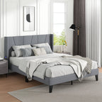 Kylin Upholstered Bed Frame with Wingback Headboard & Wood Slat Support–Full Size