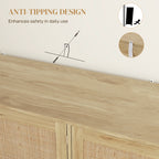 Quinn Bohemian Sideboard, 46.9" Buffet Cabinet with 3 Rattan Doors and Shelves for Living Room, Hallway, Oak