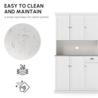 Denver 71" Kitchen Pantry Buffet with Hutch Storage Cabinet Microwave Oven Stand with Drawer, White, Oak