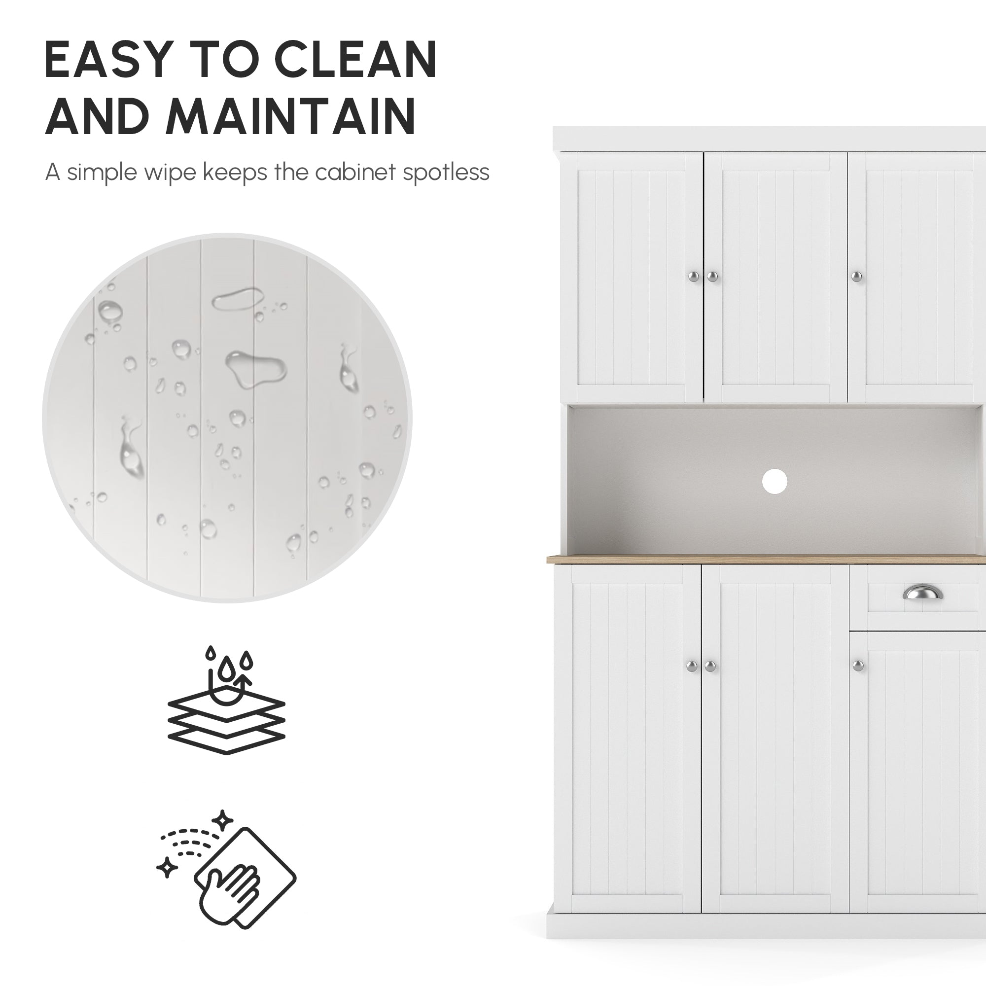 Denver 71" Kitchen Pantry Buffet with Hutch Storage Cabinet Microwave Oven Stand with Drawer, White, Oak