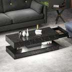 Erin Modern Coffee Table with 2 Drawers and Adjustable LED Lights-Marble Effect Black