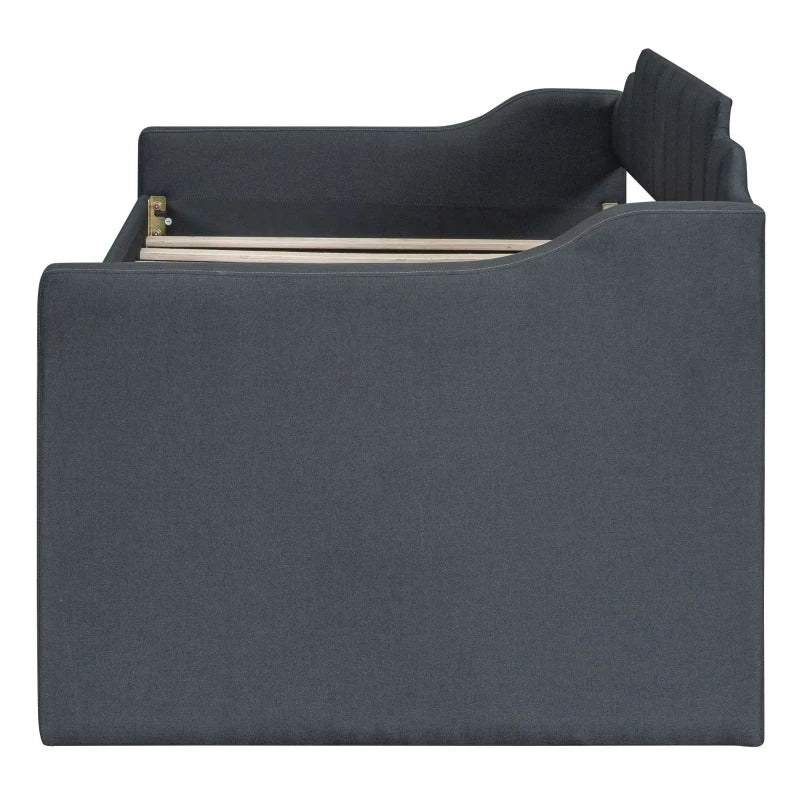 Theo Twin Size Upholstered Daybed with Trundle and Three Drawers, Pull-out Bed, 81" L x 41" W x 35.5" H, Gray