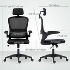 Owen Ergonomic Mesh Office Chair with High Back, Rotatable Headrest, Flip-Up Armrests and Lumbar Support-Black