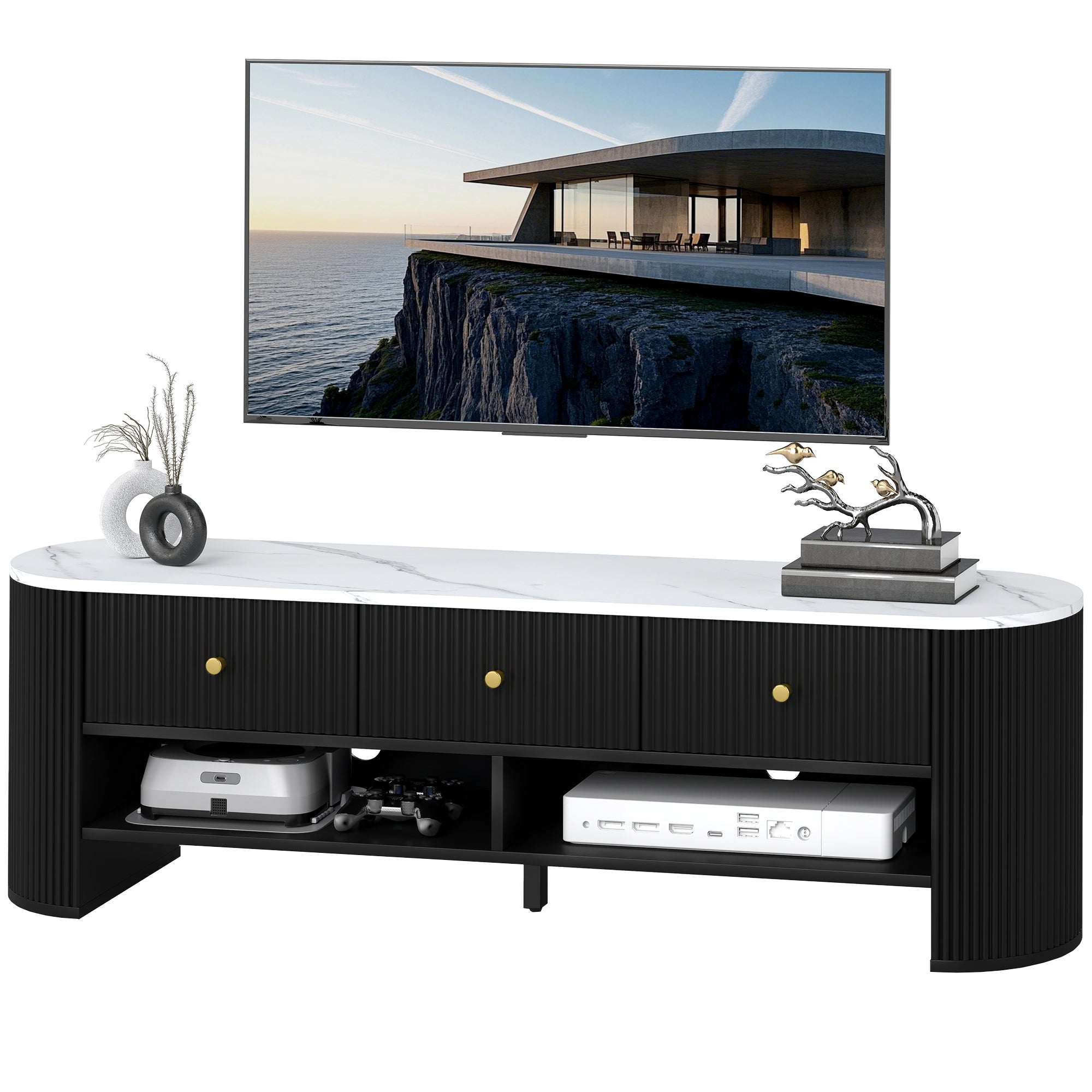 Colby TV Stand Modern TV Table with Marble-Effect Top