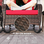 Oxlade Outdoor Rattan Wicker Rocking Chair with Thick Cushions-Set of 2-Red