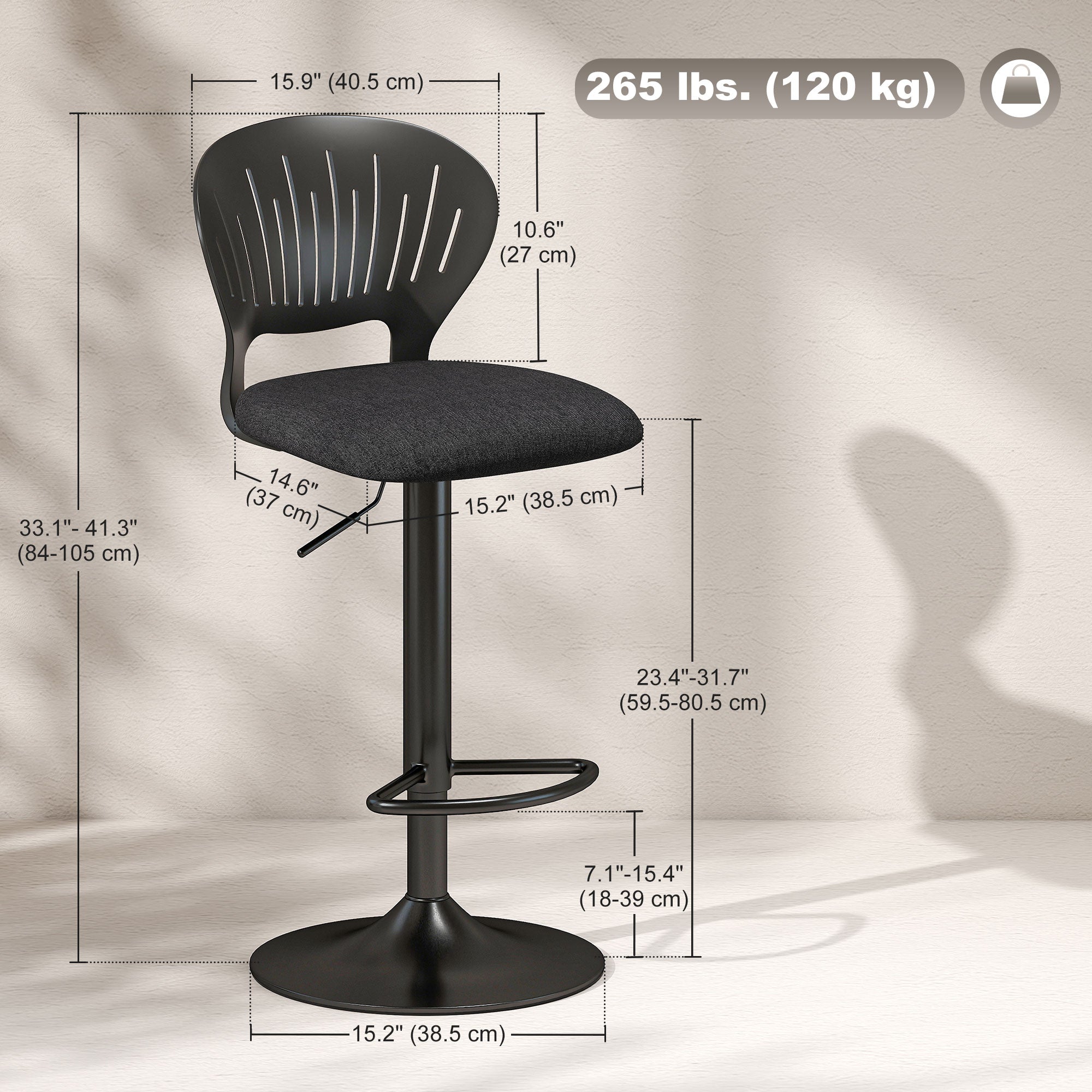 Carter Modern Adjustable and Swivel Seat Counter/Bar Height Stools-Set of 2-Black