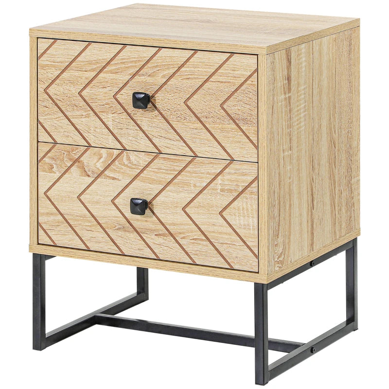 Gabi Modern Nightstand-Bedside Table with Drawers, Side End Table with Metal Legs for Bedroom, Zig Zag Design, Natural