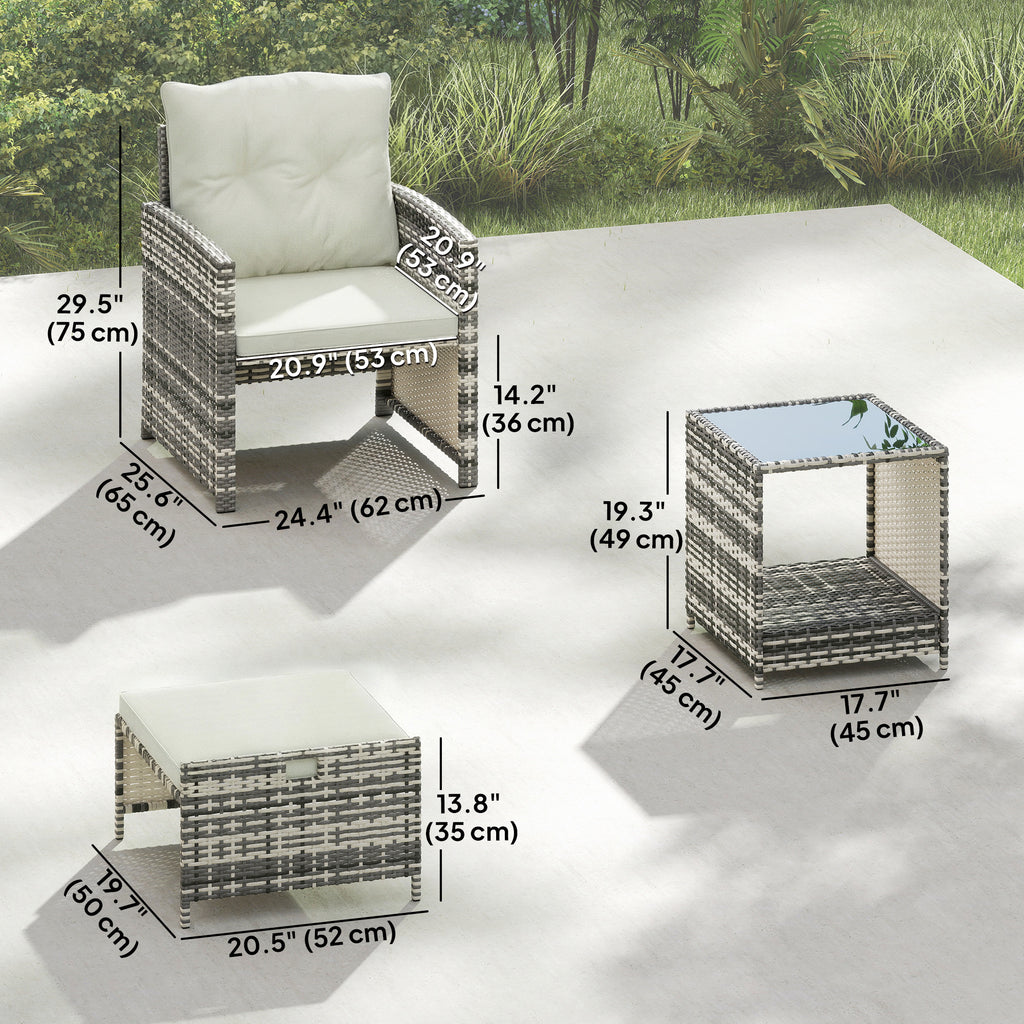 Athena 5 Piece Patio Furniture Set with Ottomans and Glass Table-Cream White