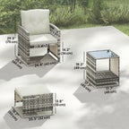 Athena 5 Piece Patio Furniture Set with Ottomans and Glass Table-Cream White