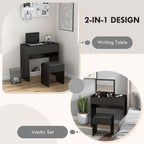 Mia Modern Vanity Set with Flip Top Mirror and Cushioned Stool, Dressing Table with Storage Drawer for Bedroom, Black