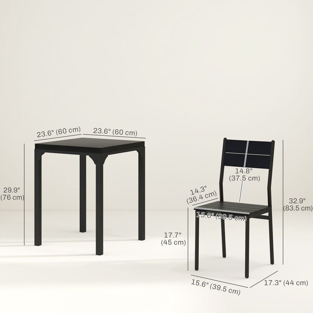 Kurt Dining Table Set for 2, 3 Piece Kitchen Table and Chairs with Metal Legs for Small Spaces, Black