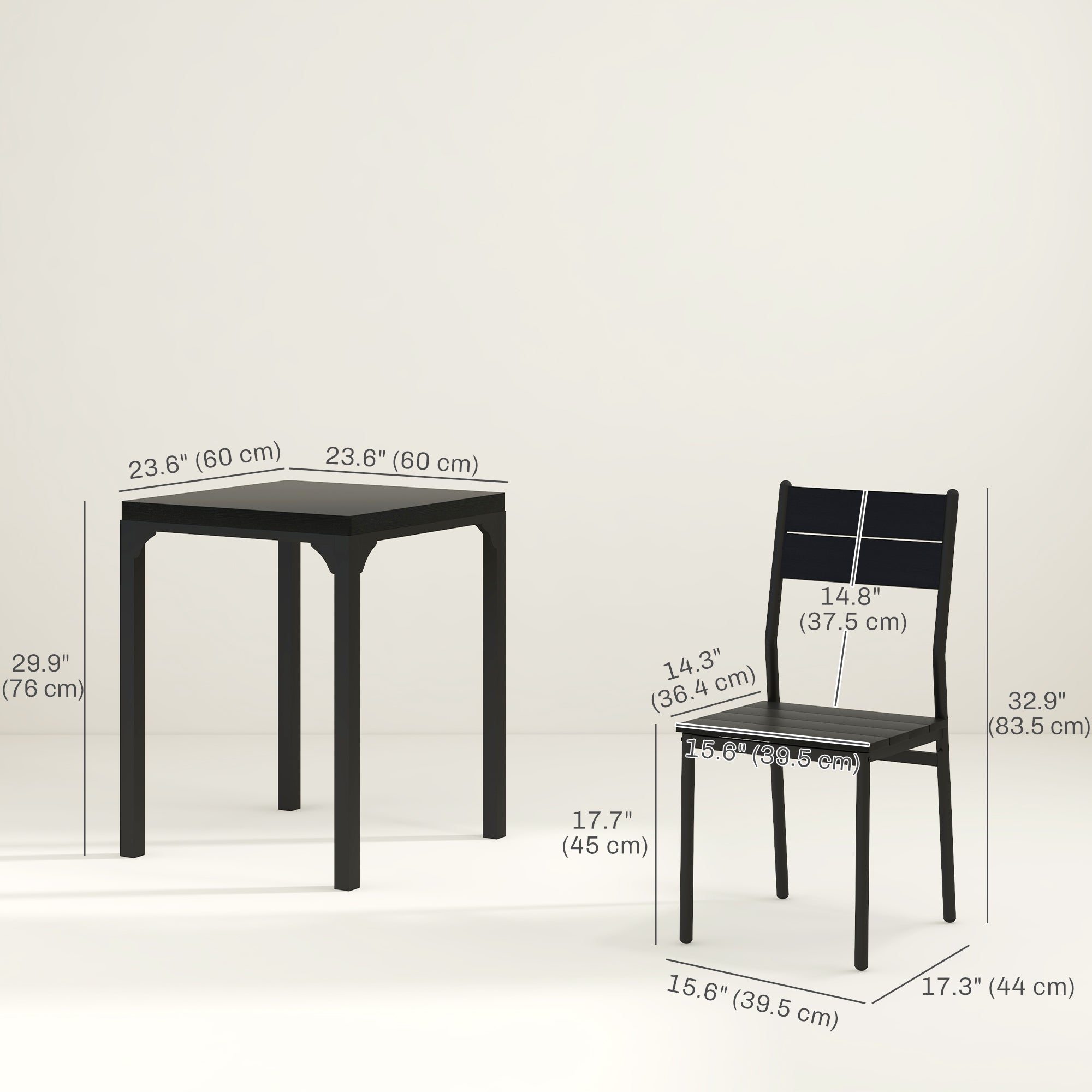 Kurt Dining Table Set for 2, 3 Piece Kitchen Table and Chairs with Metal Legs for Small Spaces, Black