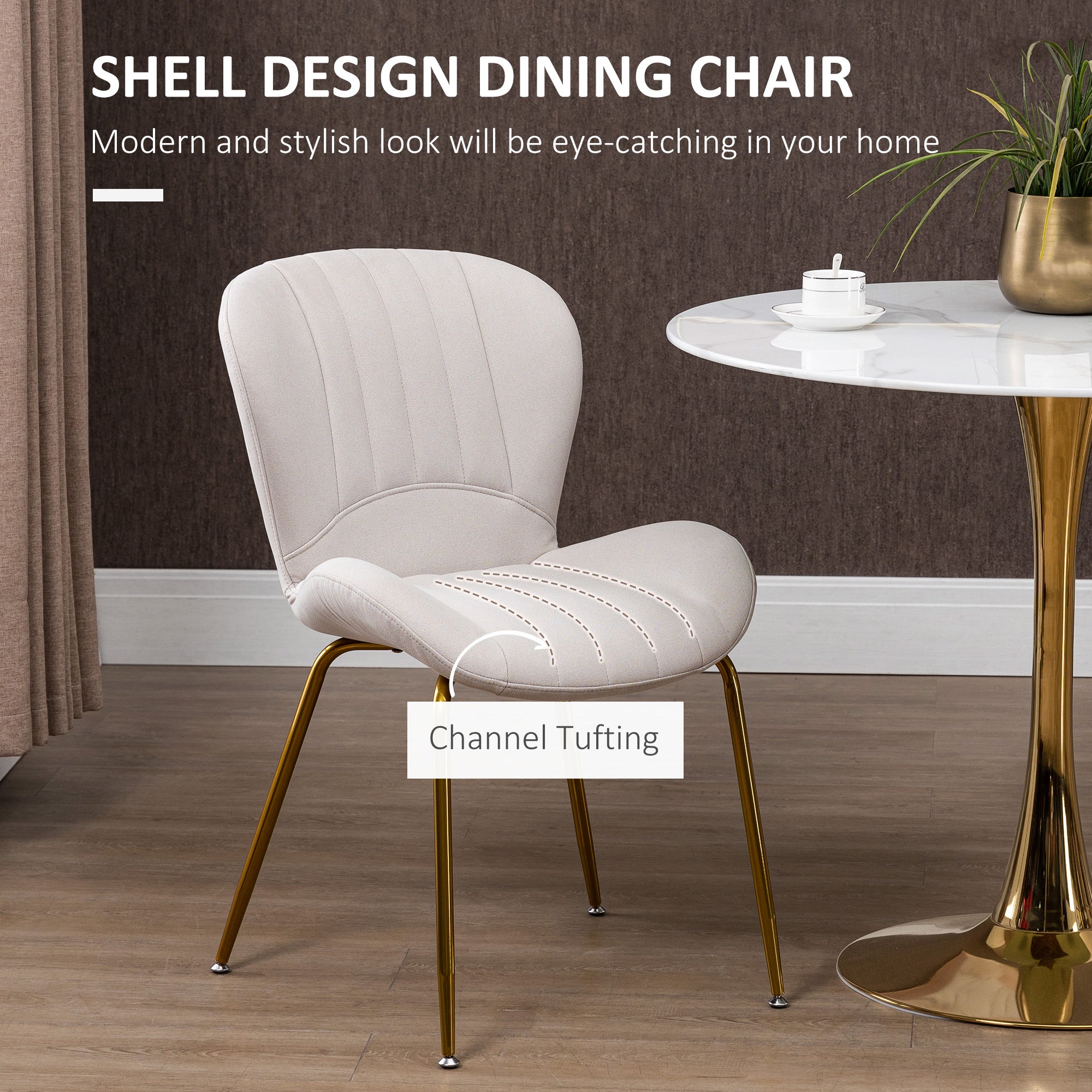 Lux Dining Chairs Set of 2, Modern Accent Chair with Cushioned Backrest, Upholstery for Living Room, Cream White