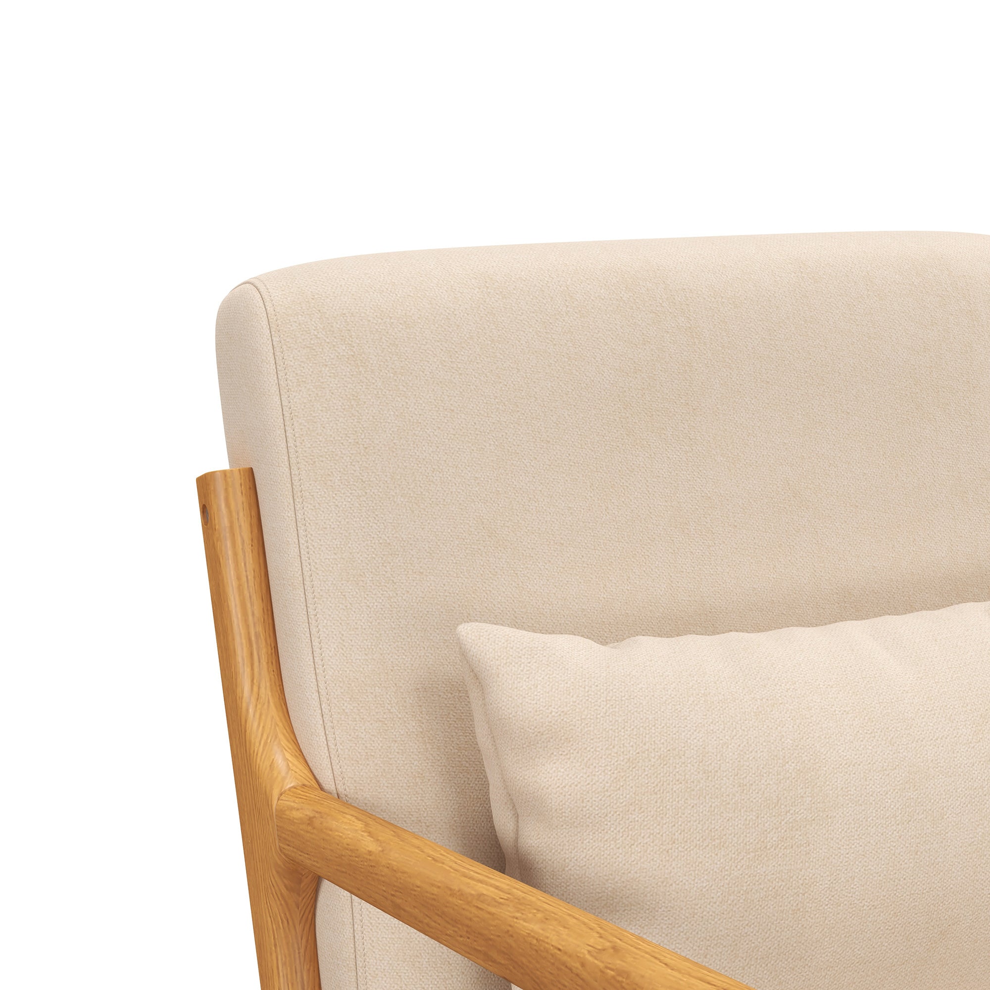 Alex Fabric Retro Accent Chair with Solid Wood Legs-Beige