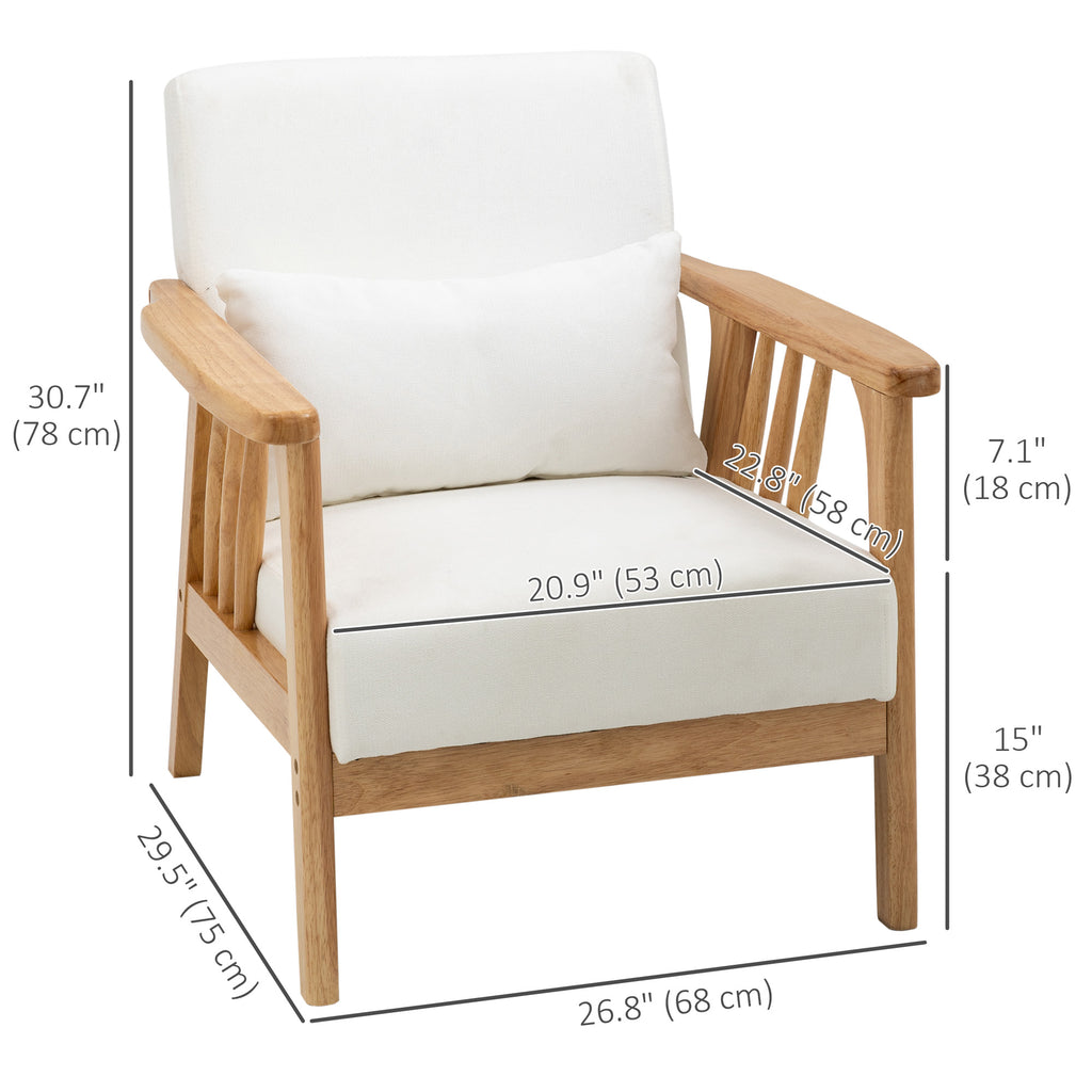 River Accent Upholstered Lounge Chair with Rubber Wood Frame-Cream White