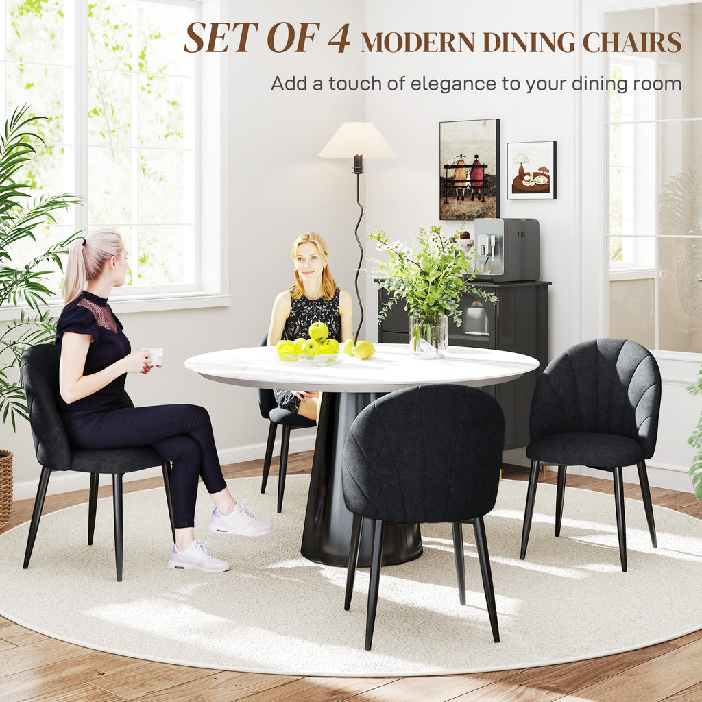 Skylar Modern Dining Chairs Set of 4, Upholstered Dining Room Chairs with Metal Legs, Shell Backrest, Padded Seat, Black