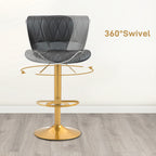 Maxi Counter Height Bar Stools Set of 2, Adjustable Height Bar Chairs with Swivel Seat, Leather Upholstery-Black/Gold