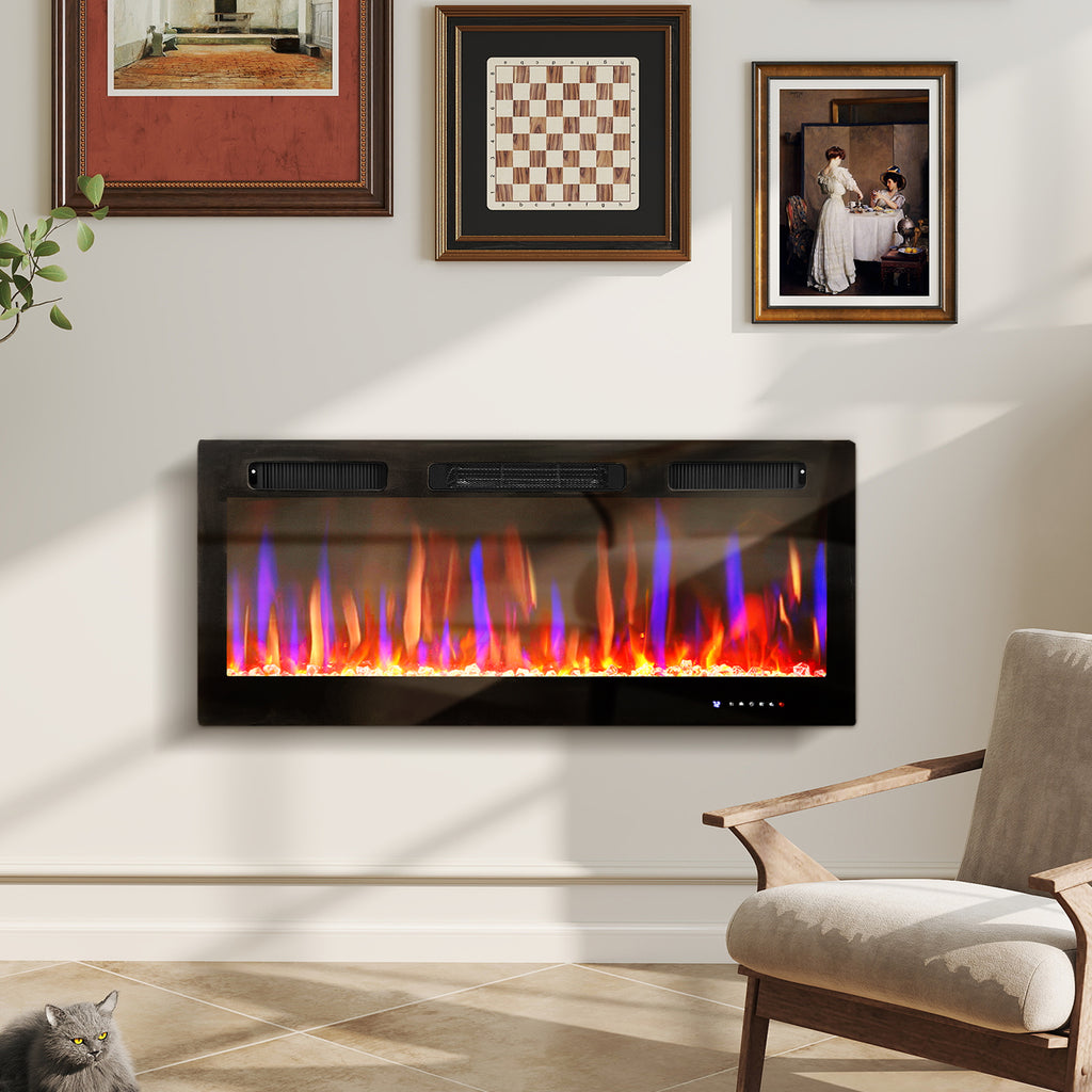 Thin electric fireplace freestanding with slim design and realistic flame effect