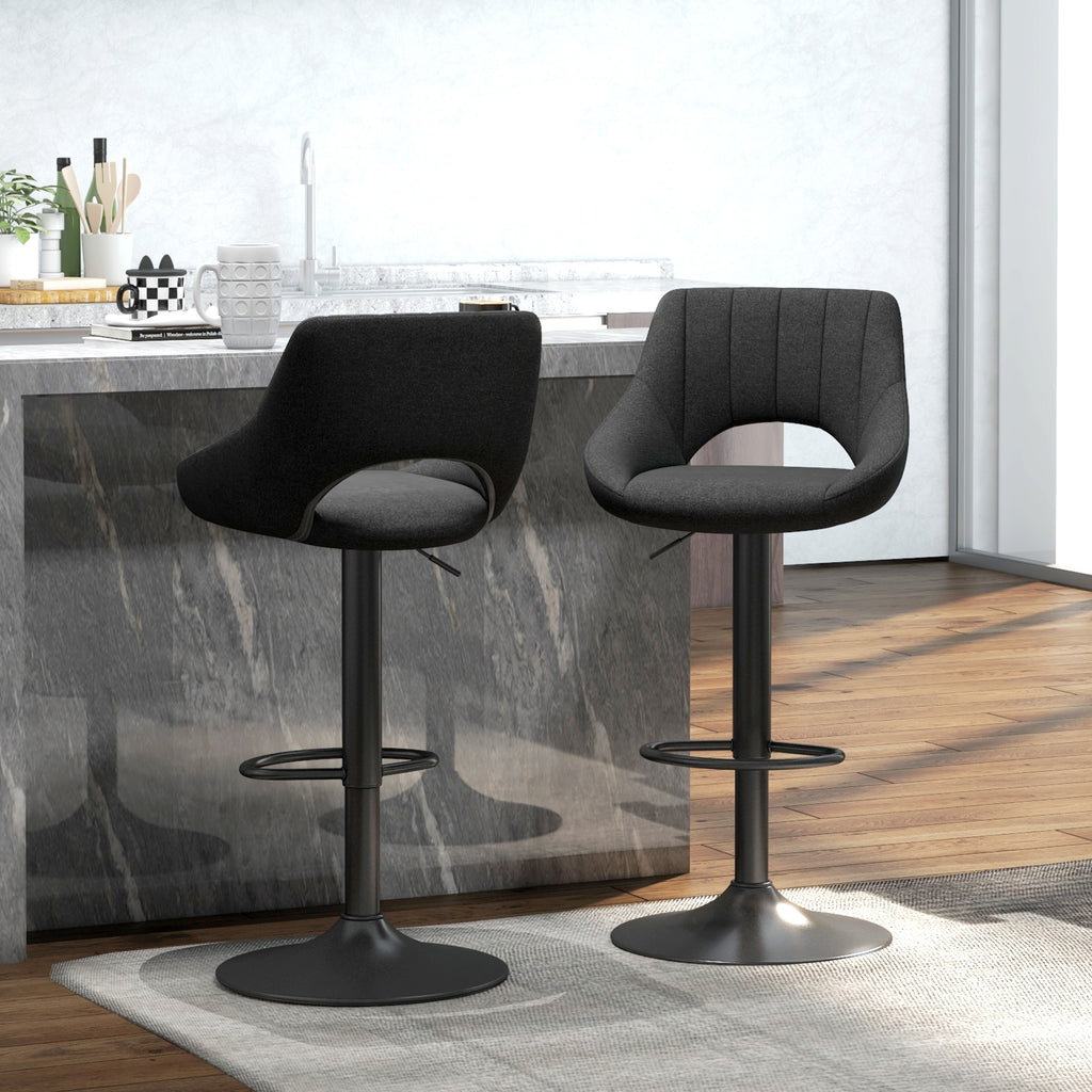 Clay Upholstered Height Adjustable Counter/Barstools with Swivel Seat-Set of 2-Black