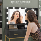 Sophia Illuminated Dressing Table, LED Vanity Table with Mirror, 3 Drawers and Storage Shelves for Bedroom, Black
