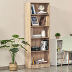 Leighton 5-Tier Storage Bookshelf with Adjustable Shelves-Natural Wood