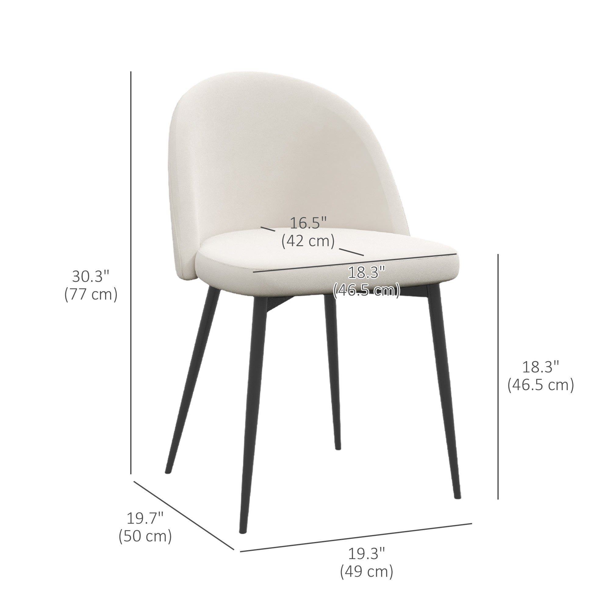 Dylan Set of 2 Mid-Back Dining Chair, Mid-Back Velvet-touch Upholstery Kitchen Chair for Living Room Dining Room, Cream White