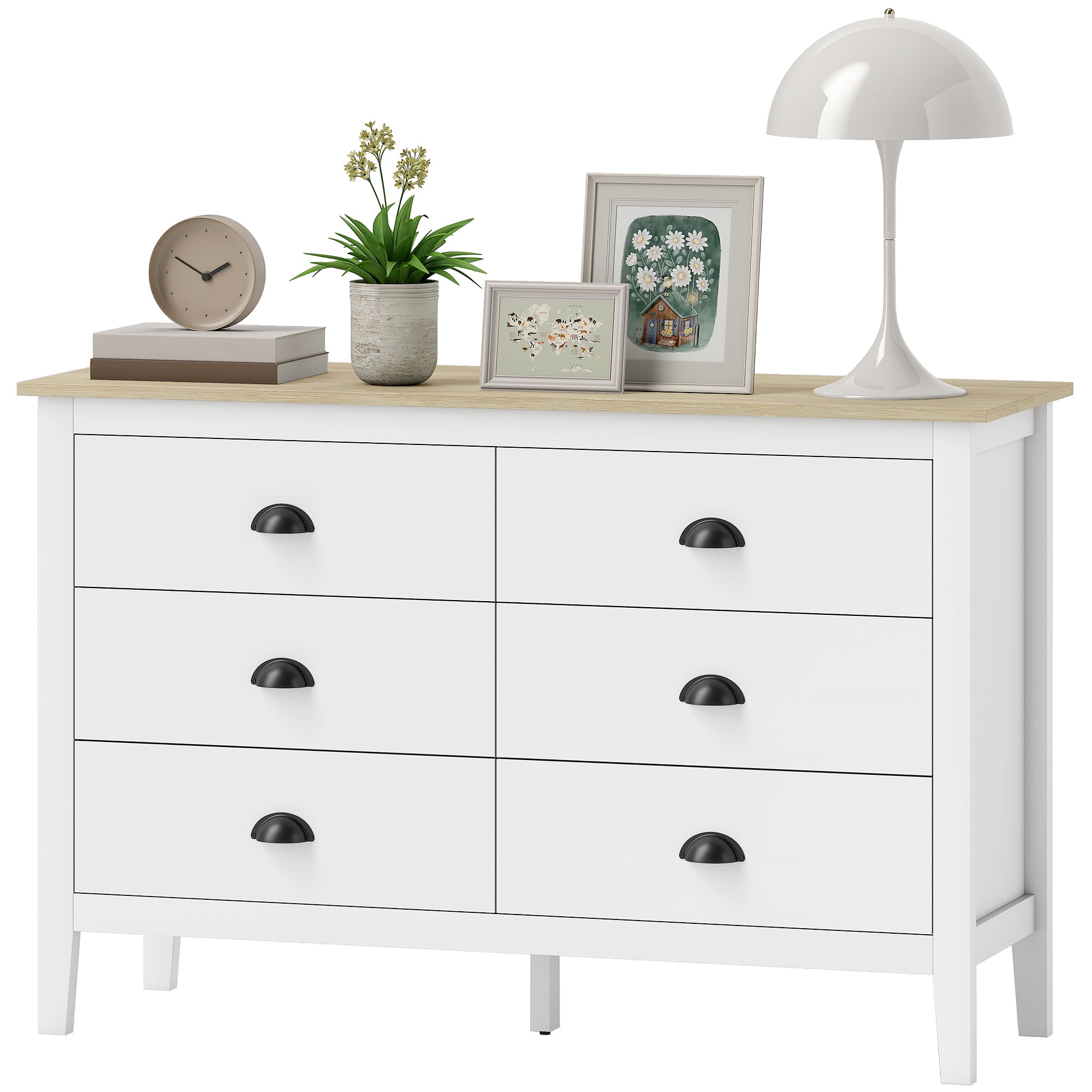 Atlas Dresser with Quiet Slides, Modern 6 Drawer Dresser for Bedroom, Closet, Living Room, Entryway, White