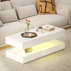 Erin Modern Coffee Table with 2 Drawers and Adjustable LED Lights-High Gloss White