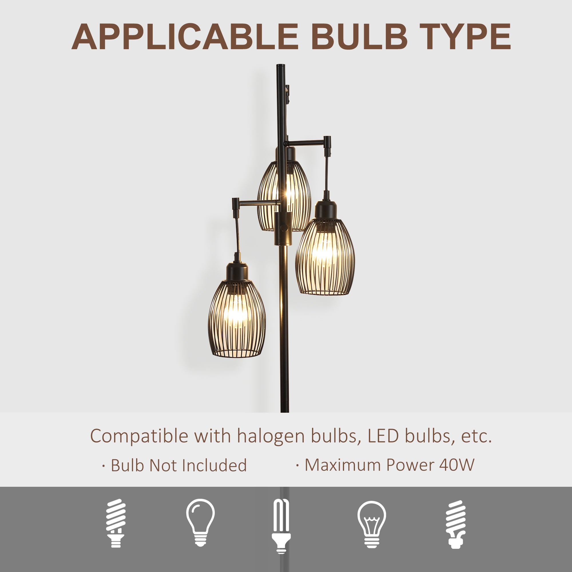 Carmen Dimmable Floor Lamp with 3 Hanging Wire Lampshades-Black