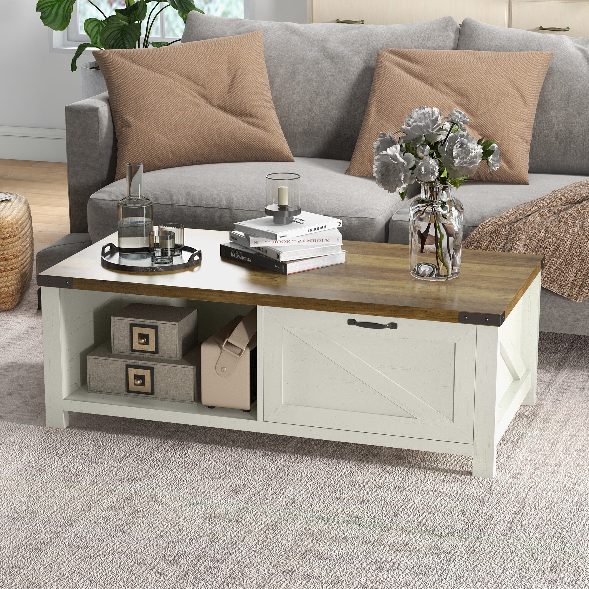 Lowen Industrial Coffee Table Side End Table with Drawer