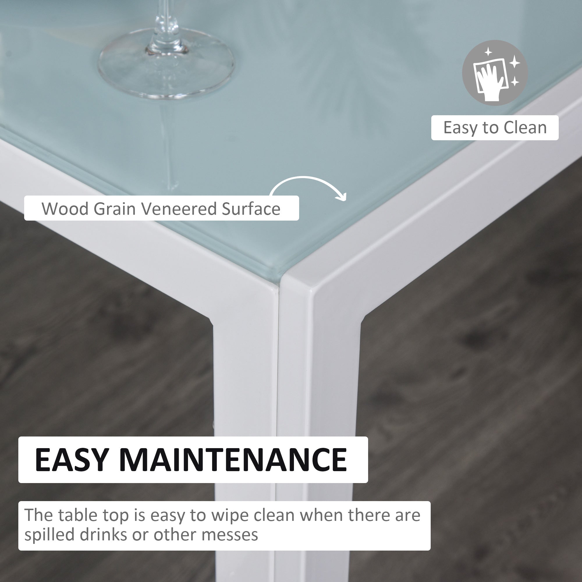 Zaya 5-Piece Rectangular Glass Kitchen Table and Chairs with Metal Frame and Faux Leather Upholstery for Dining Room, White