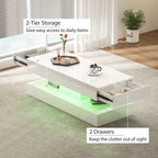 Erin Modern Coffee Table with 2 Drawers and Adjustable LED Lights-High Gloss White