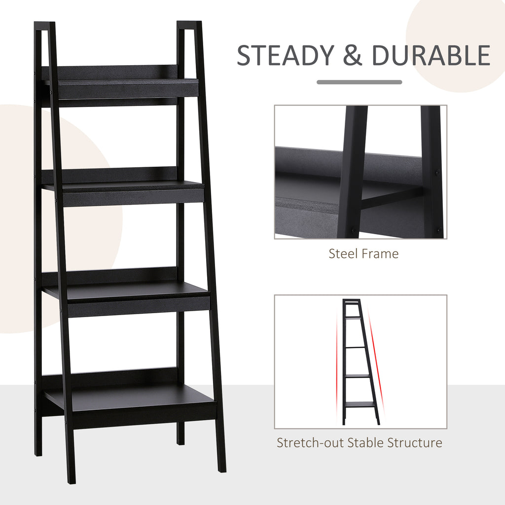 Keegan Set of 2, 4 Tier Ladder Shelf Bookcase/Multi-Use Display Rack for Home Office or Living Room-Black