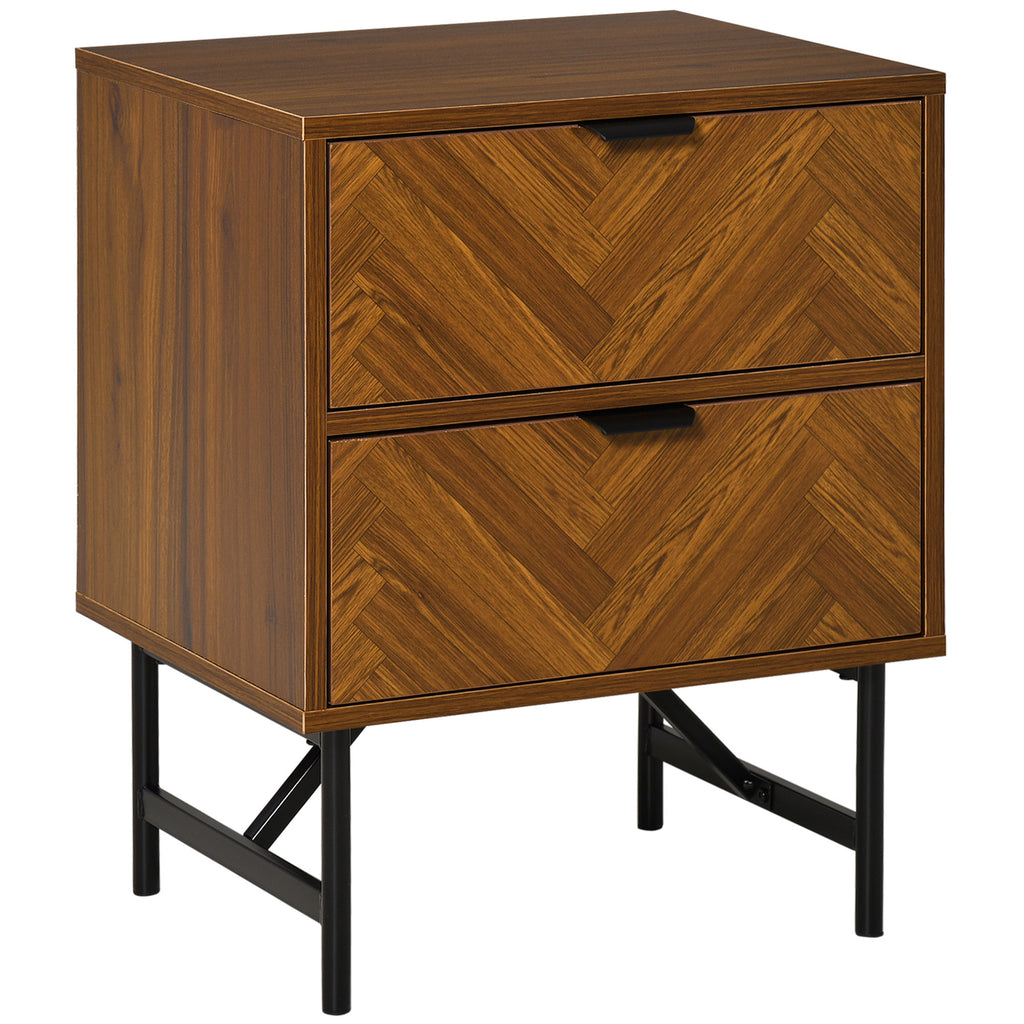 Erik Bedside Table, Nightstand for Bedroom, End Side Table Dresser Storage with 2 Drawers, Walnut Brown