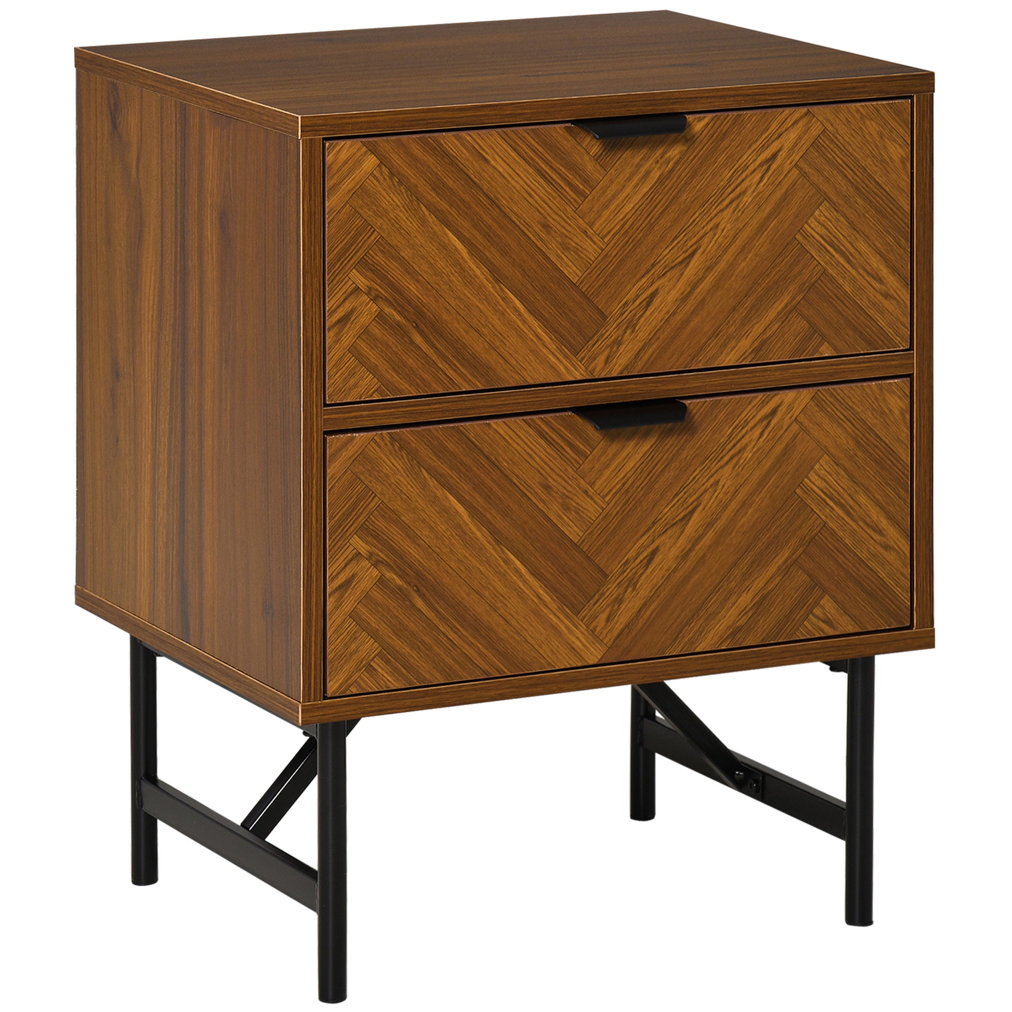 Erik Bedside Table, Nightstand for Bedroom, End Side Table Dresser Storage with 2 Drawers, Walnut Brown
