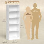 Leighton 5-Tier Storage Bookshelf with Adjustable Shelves-White