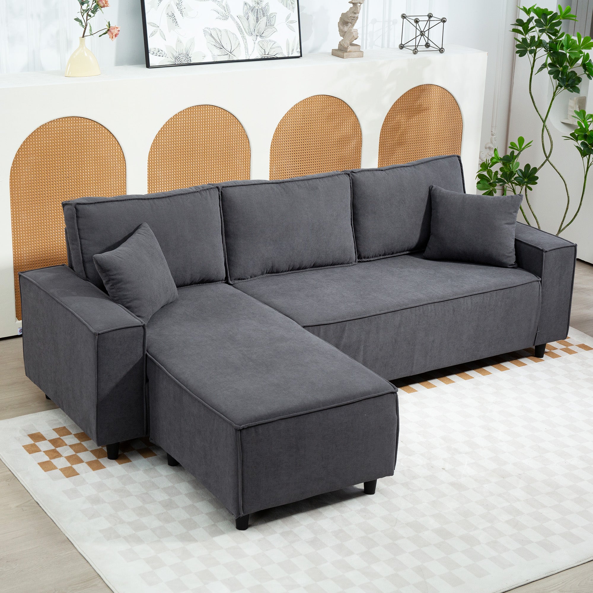 Ronny Reversible Sectional with Changeable Chaise- Charcoal Grey