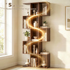 Ari 5-Tier S Shaped Geometric Bookshelf with 15 Compartments-Brown Wood Grain