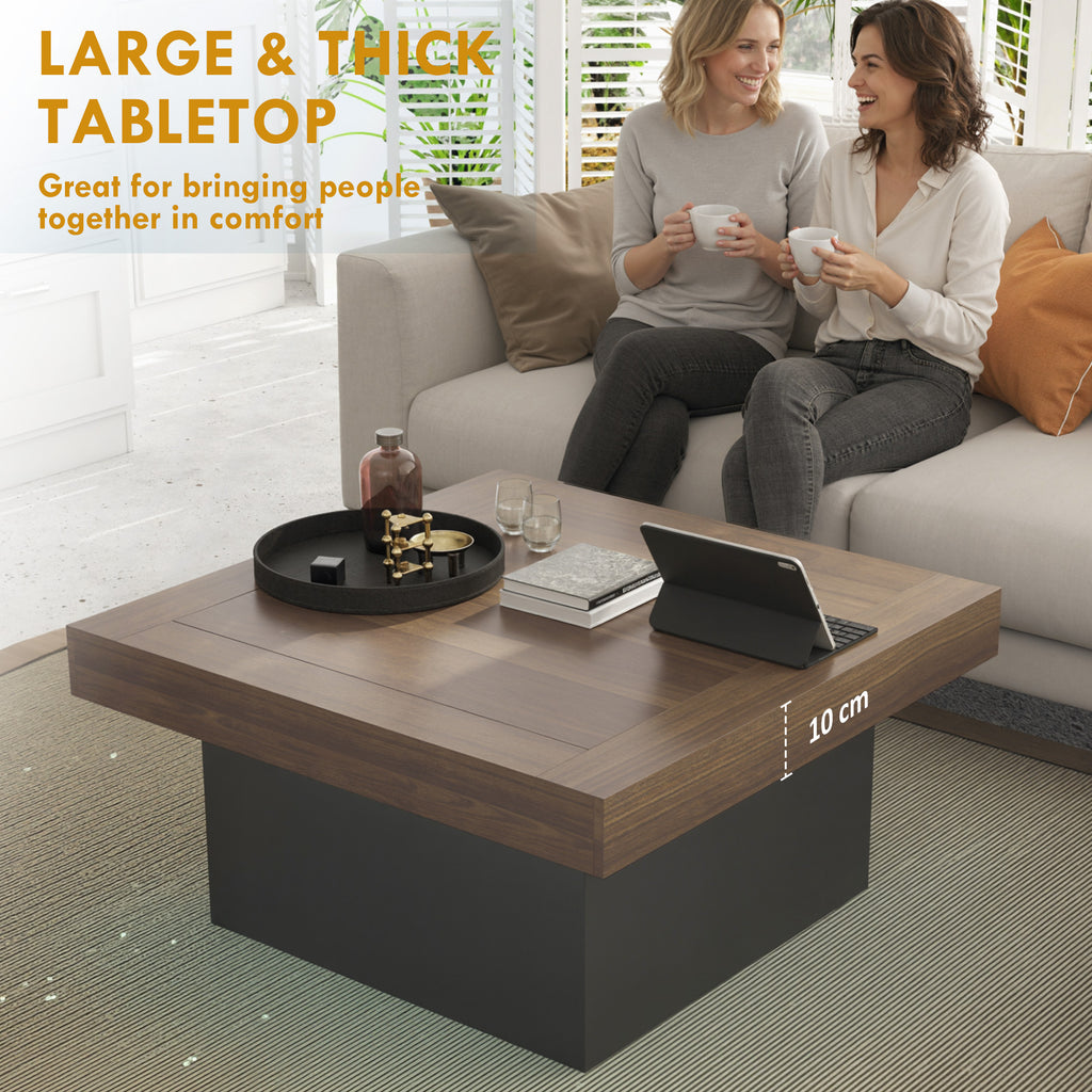 Aster Square Coffee Table with 16-Colour LED Lights, 35-inch Modern Center Table for Living Room, Walnut