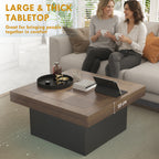 Aster Square Coffee Table with 16-Colour LED Lights, 35-inch Modern Center Table for Living Room, Walnut